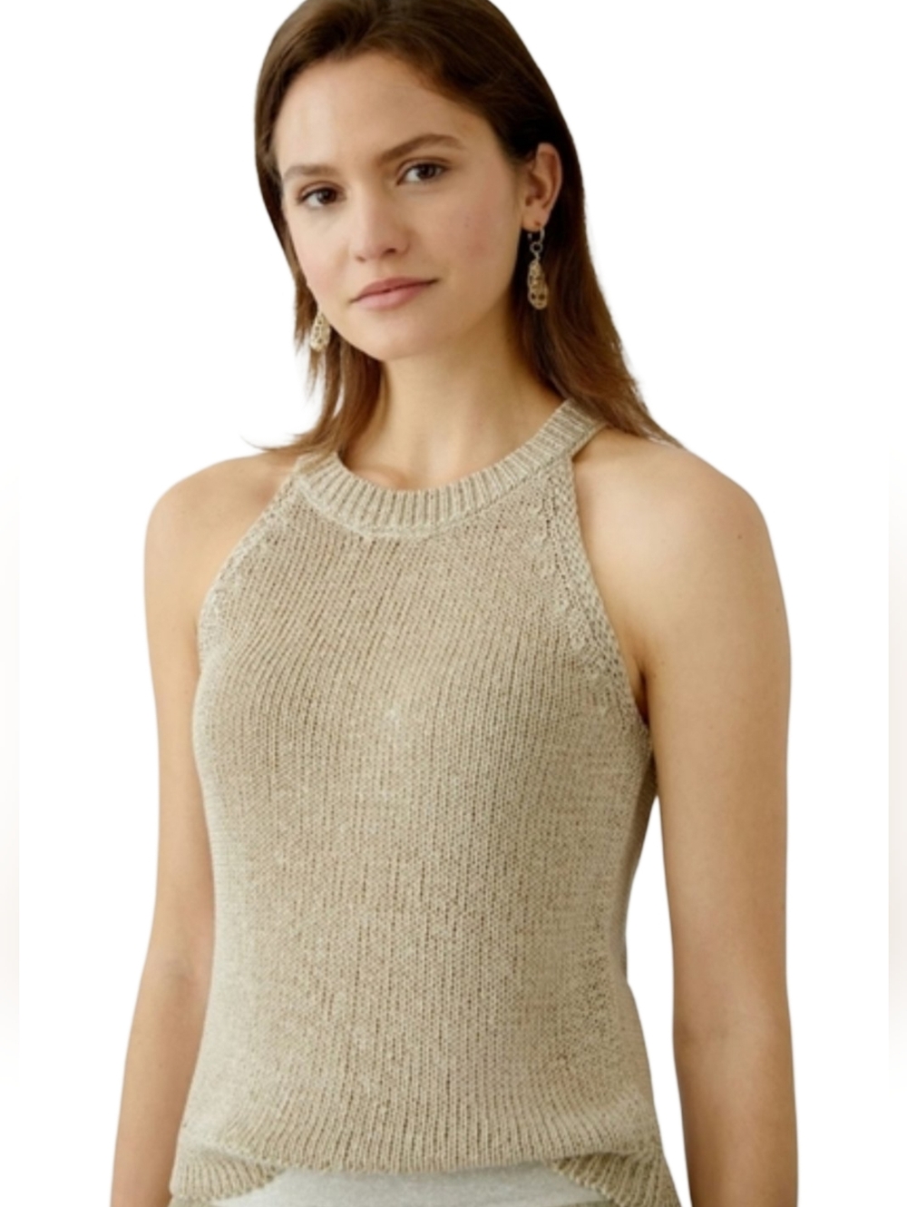 J.CREW POINT SUR Elegant Beige Knit Halter Style Sweater Sleeveless Sz S EUC